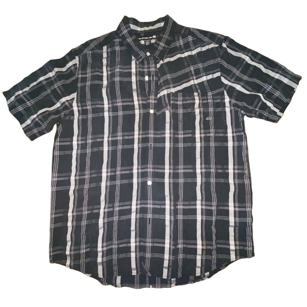 Quiksilver Mens Plaid Short Sleeve Button-Up Shirt XL Black & White